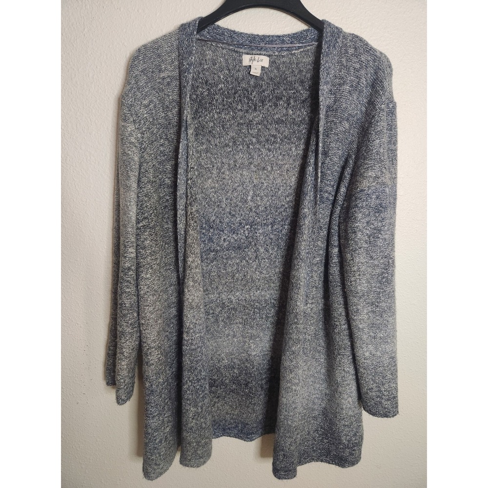 Style & Co Womens XL Blue Grey Space Dye Open Front Cardigan Sweater Longline